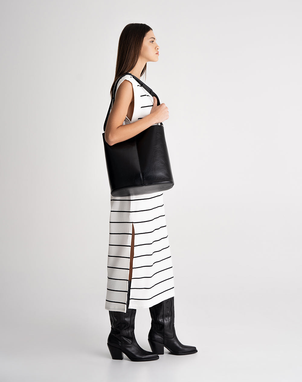 Vestido midi rib algodón rayas mujer