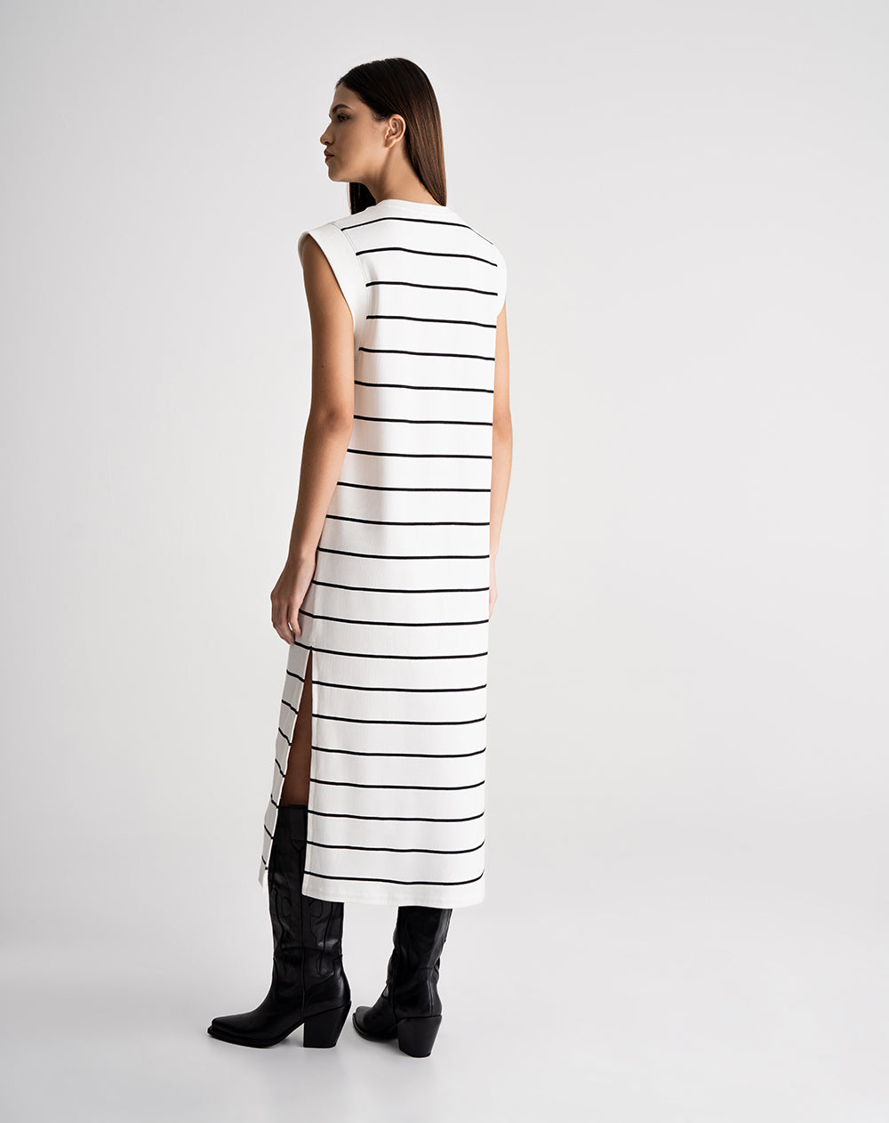 Vestido midi rib algodón rayas mujer