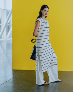 Vestido midi rib algodón rayas mujer