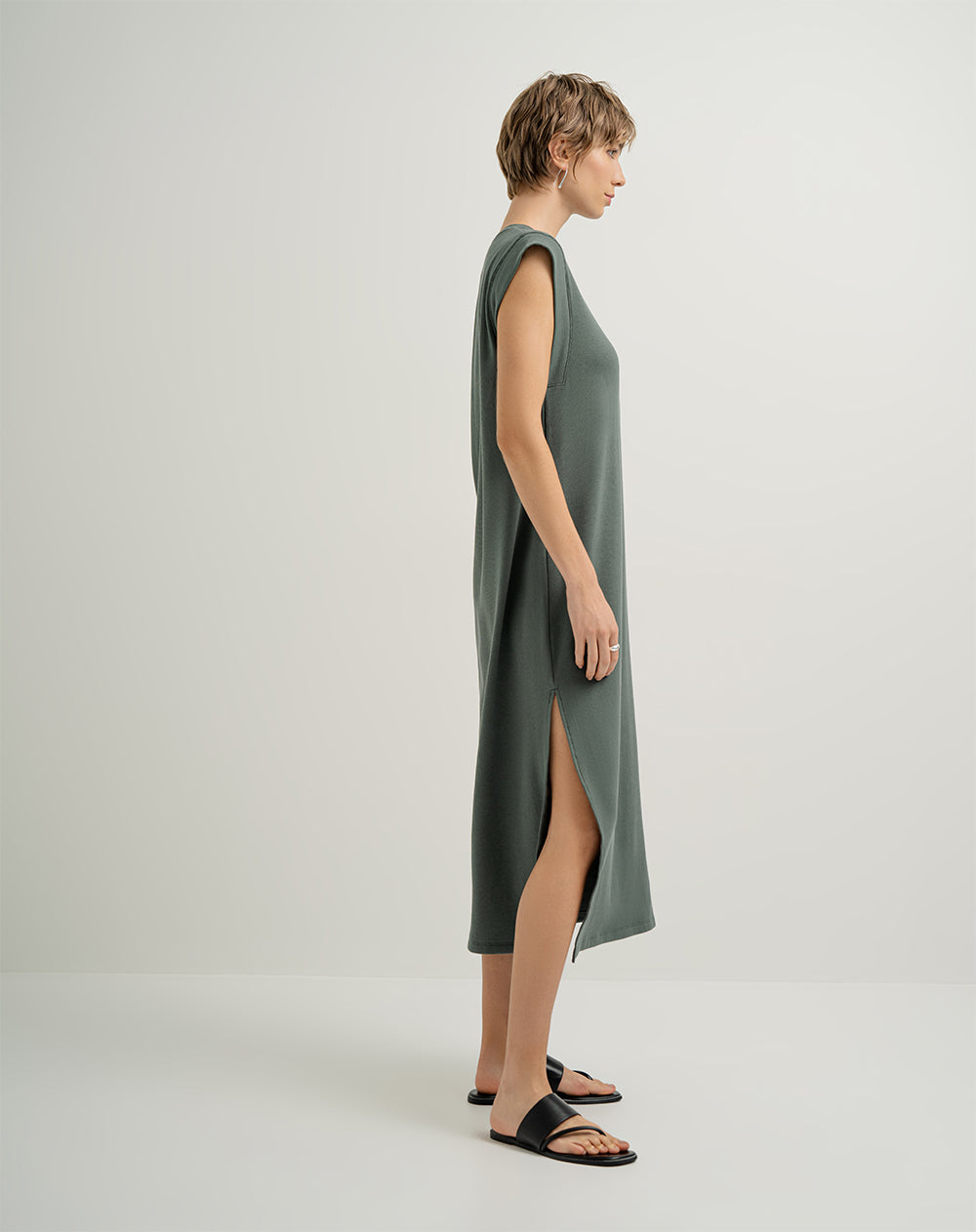 Vestido midi holgado algodón verde mujer