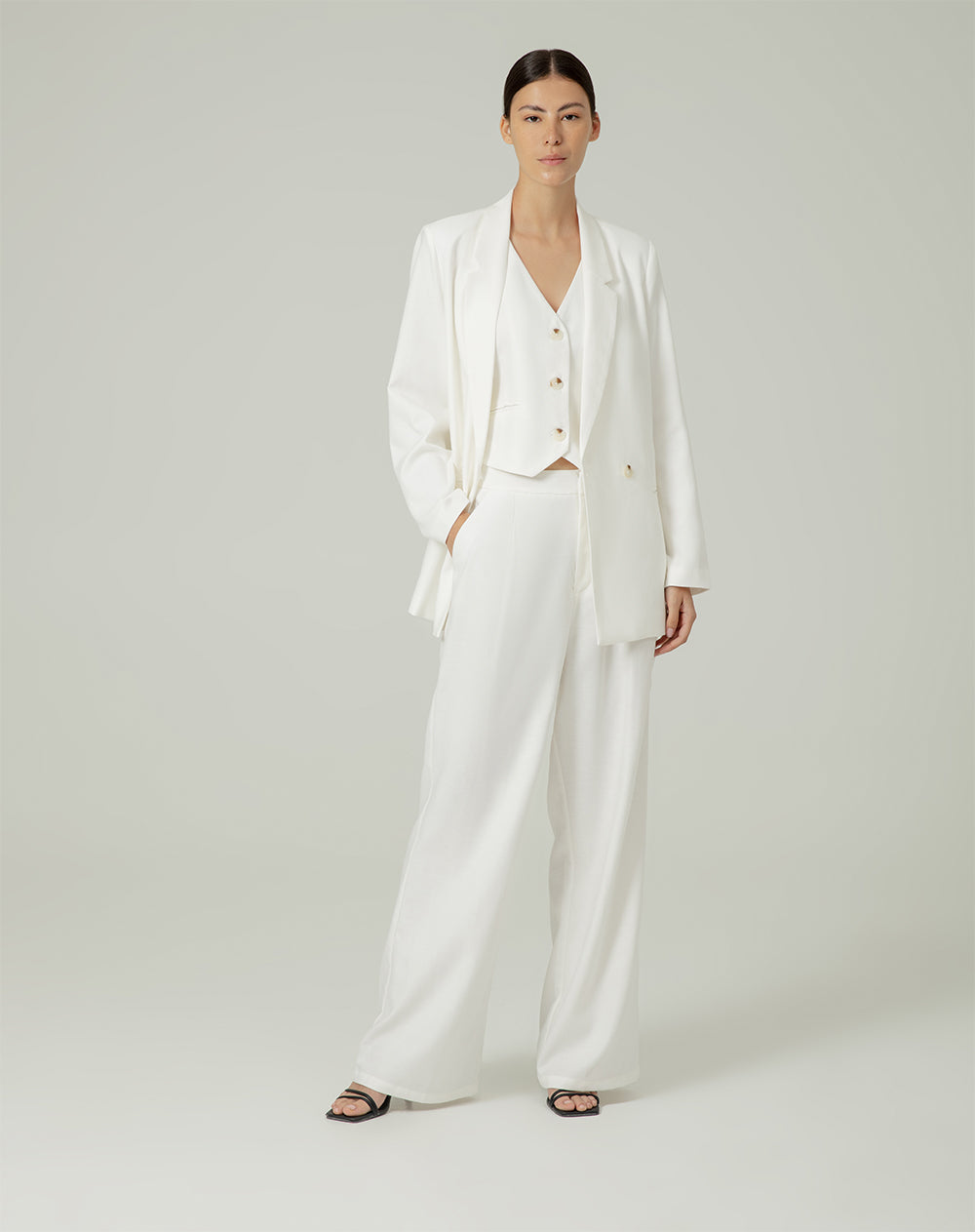 Pantalón wide leg tiro alto crudo mujer