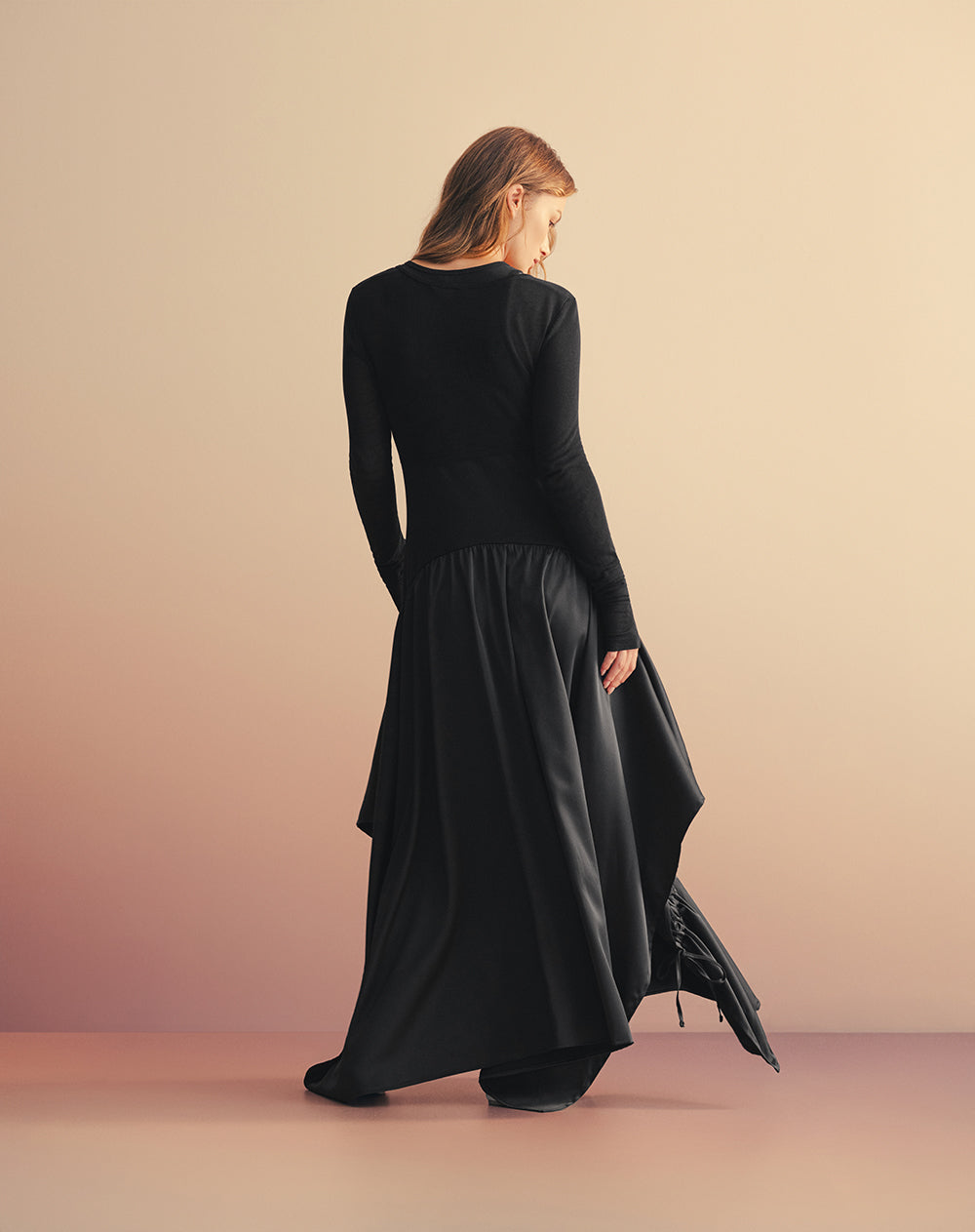 Vestido maxi + buzo crop tejido de punto negro mujer