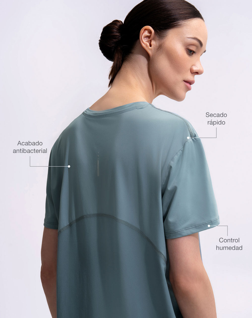 Camiseta deportiva control humedad gris verdoso mujer