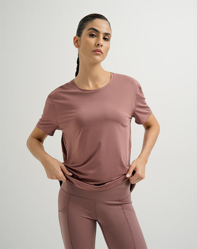 Camiseta deportiva mujer control humedad palo de rosa