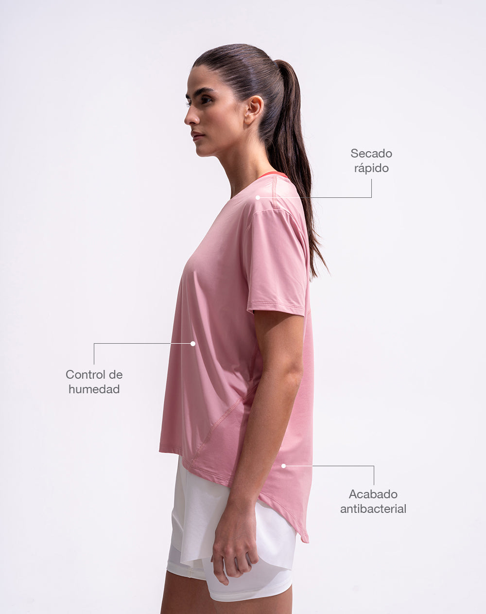 Camiseta deportiva control humedad rosada mujer