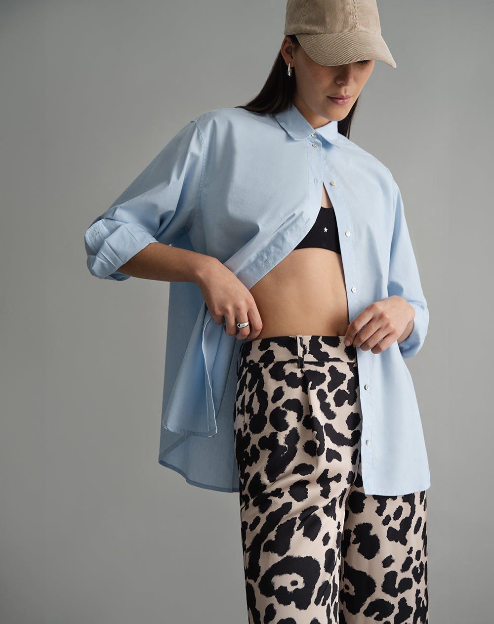 Camisa manga larga oversize azul mujer
