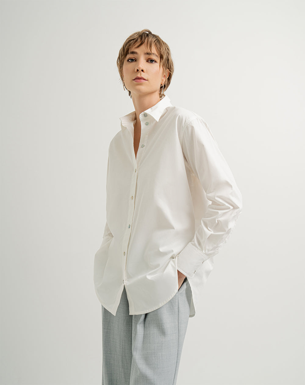 Camisa manga larga oversize algodón crudo mujer