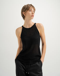 Blusa regular tejida acabado brillo negra mujer