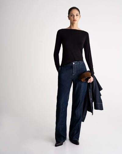 Jean recto tiro alto índigo oscuro mujer