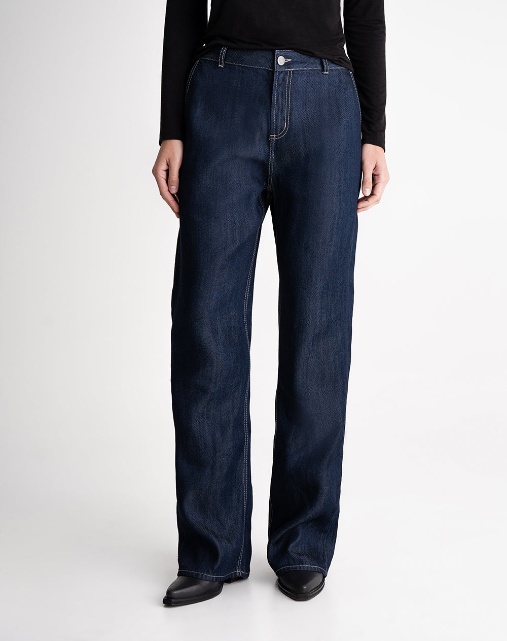 Jean recto tiro alto índigo oscuro mujer