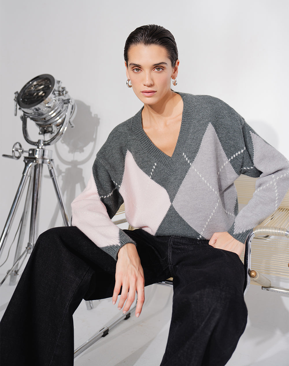 Suéter oversize gris mujer