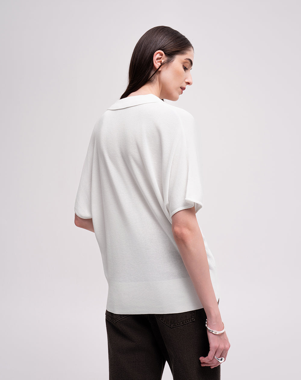 Polo regular tejido de punto crema mujer