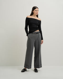 Pantalón wide leg tiro alto + correa gris mujer