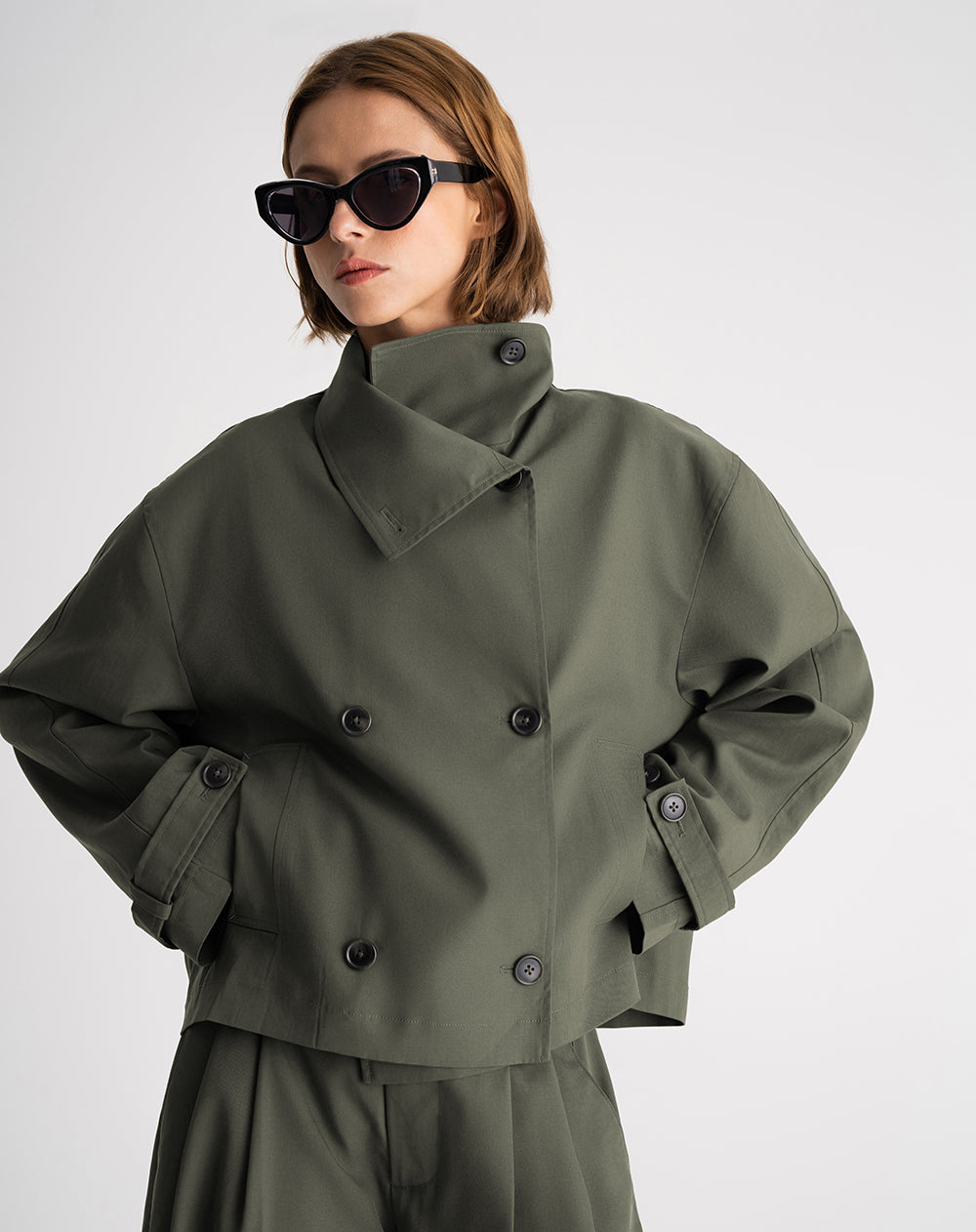 Chaqueta recta oversize verde mujer