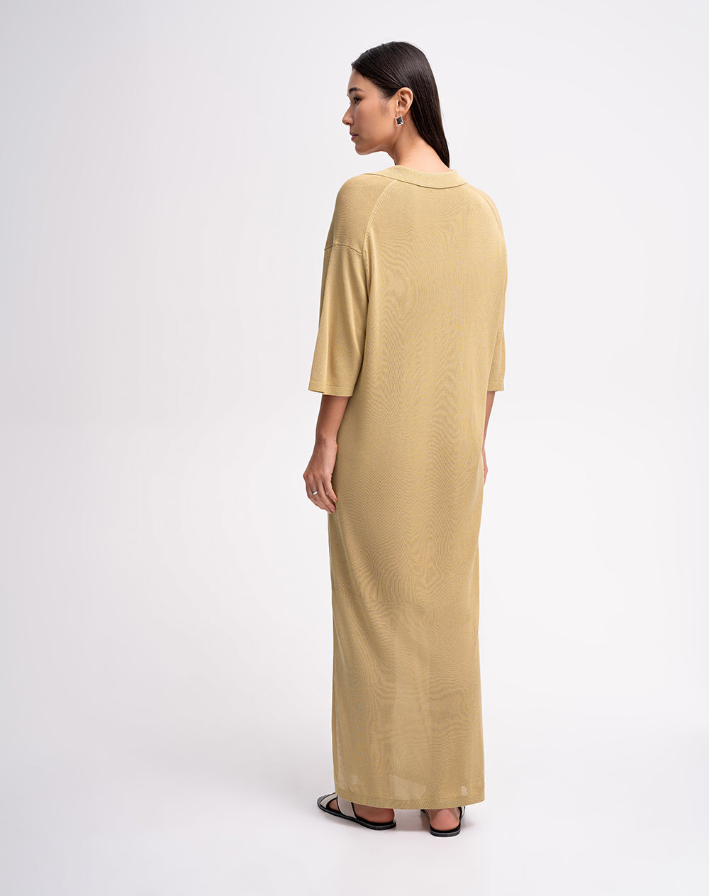 Vestido largo tejido de punto café mujer