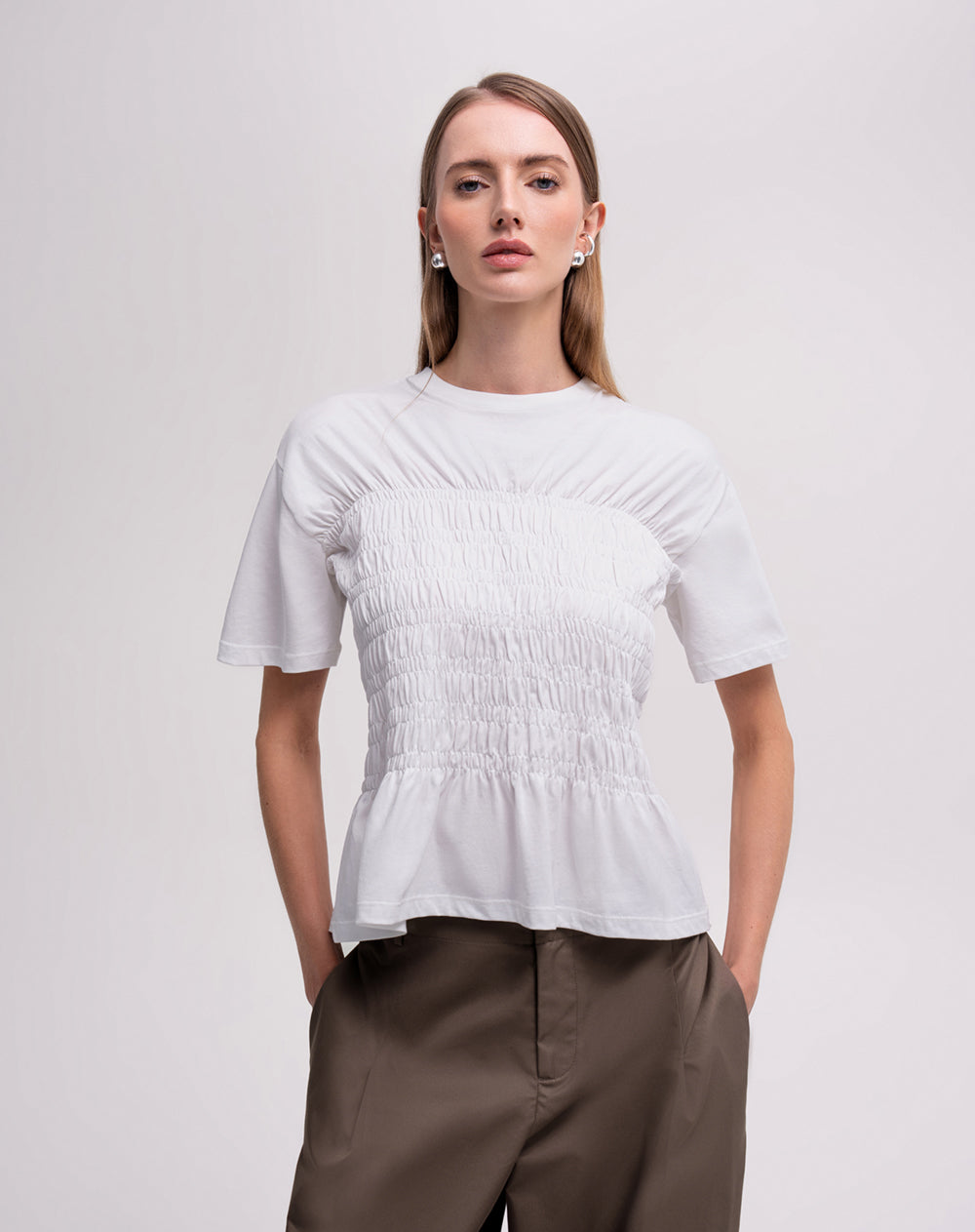 Camiseta nido de abeja crema mujer