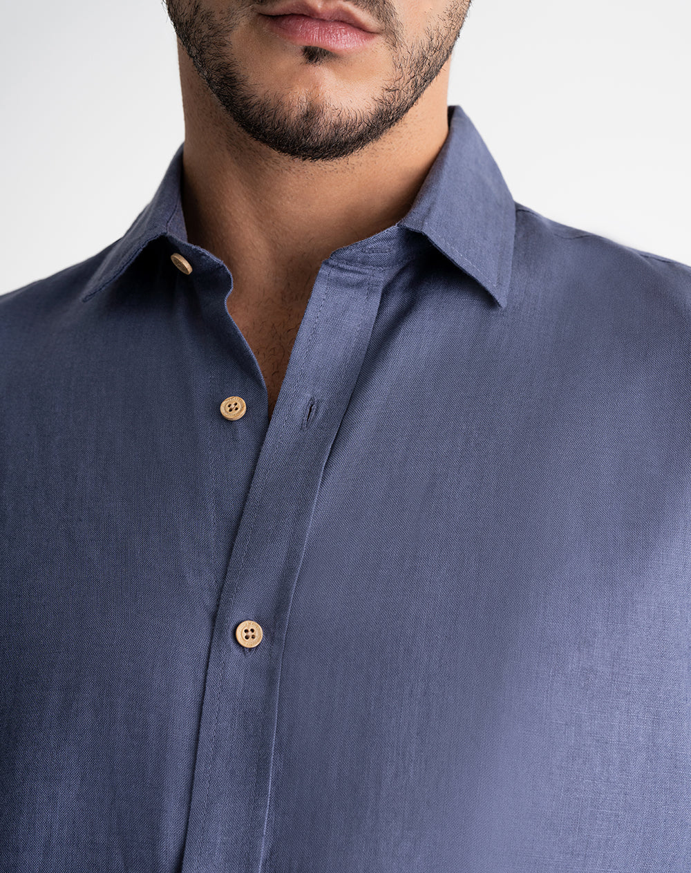 Camisa manga larga regular lino azul hombre