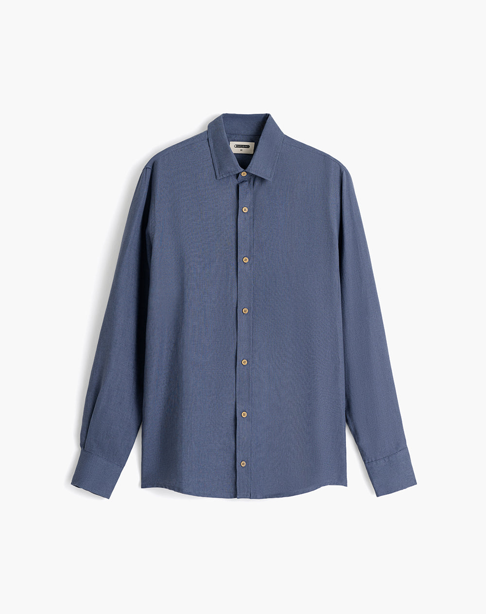 Camisa manga larga regular lino azul hombre
