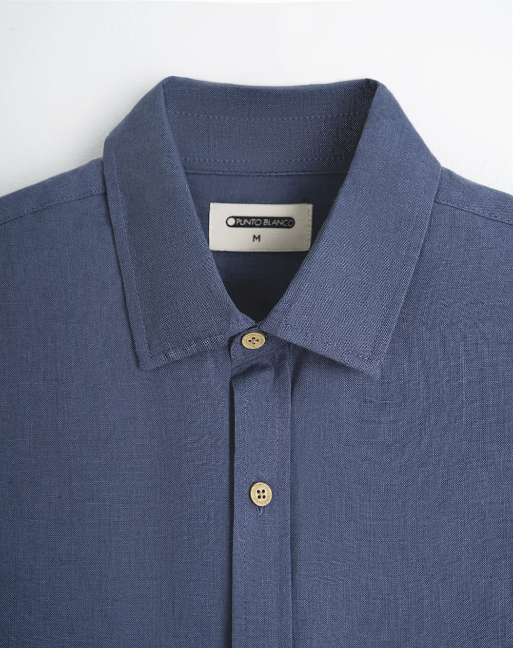 Camisa manga larga regular lino azul hombre