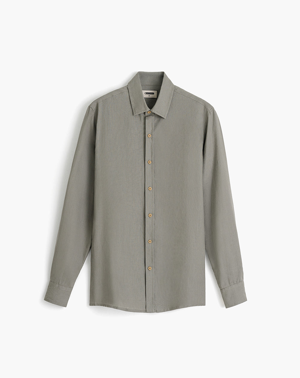 Camisa manga larga regular lino verde hombre