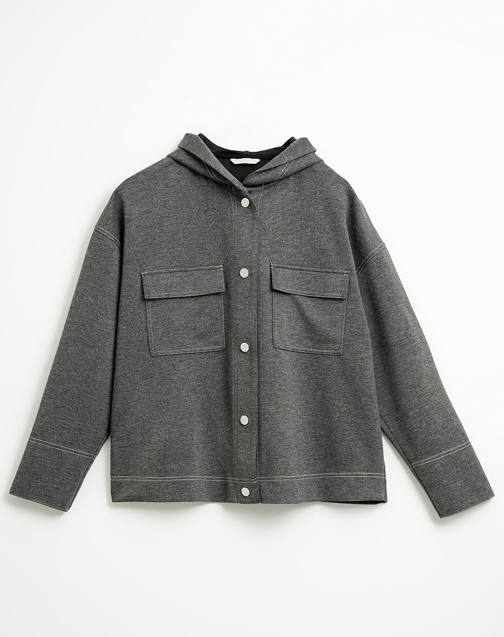 Chaqueta broches frontales y capucha gris mujer