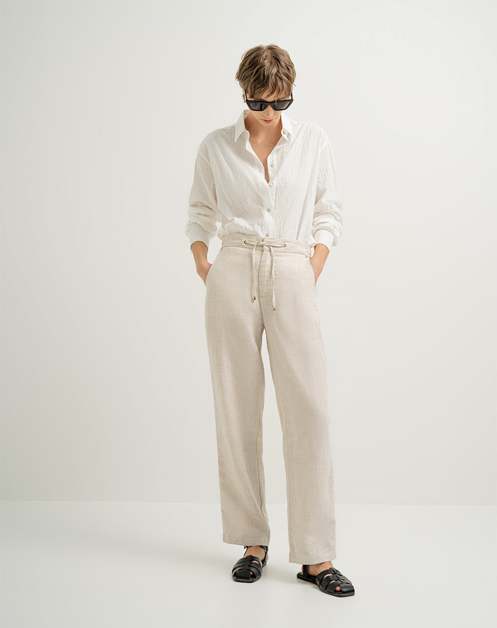 Camisa manga larga oversize efecto arrugado crudo mujer