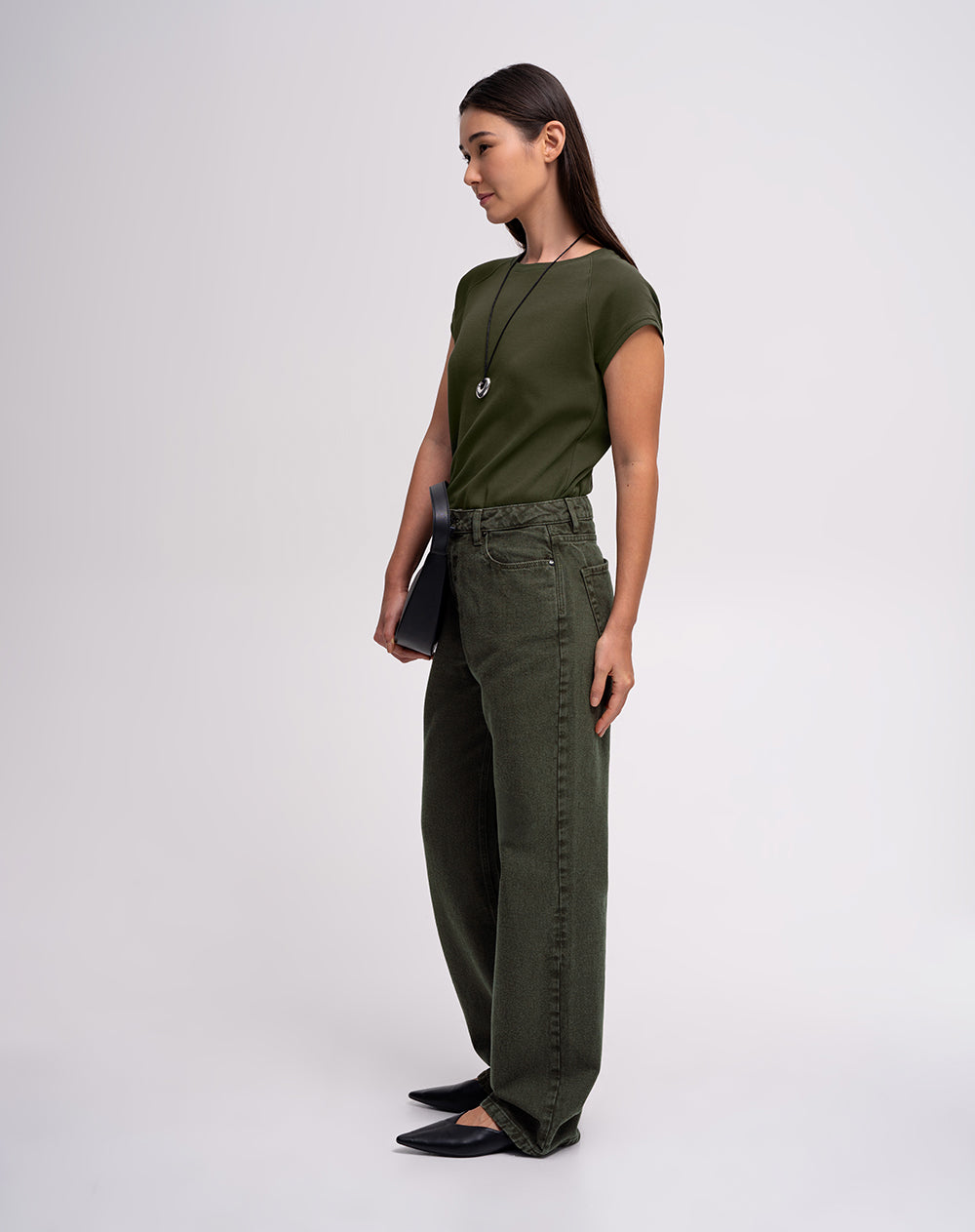 Jean regular fit tiro alto verde