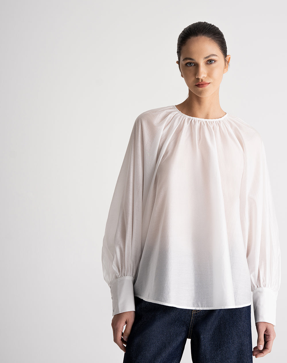 Camisa manga larga oversize mangas globo crudo mujer