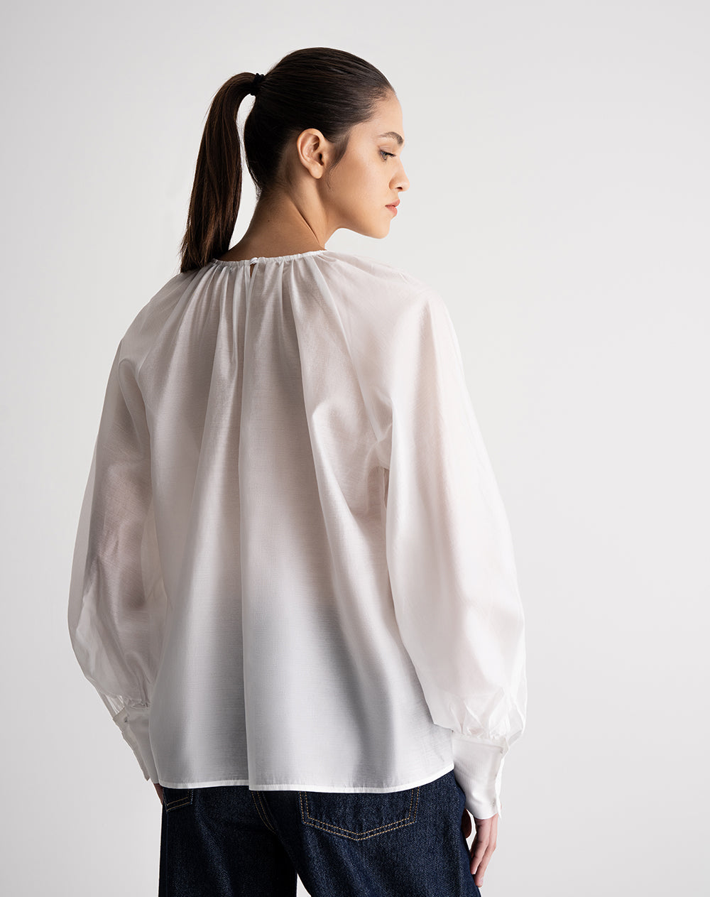 Camisa manga larga oversize mangas globo crudo mujer