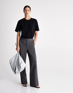 Pantalón straight leg pinstripes tiro alto gris mujer