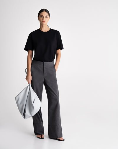 Pantalón wide leg pinstripes tiro alto gris mujer