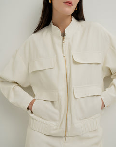 Chaqueta bomber regular bolsillos frontales vainilla mujer