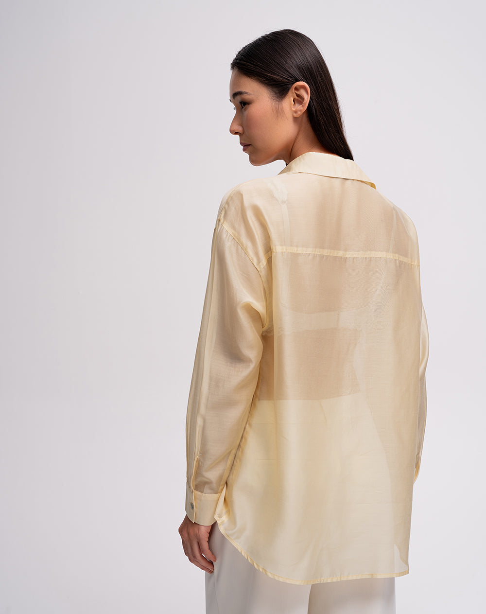 Camisa manga larga oversize transparencia amarilla mujer
