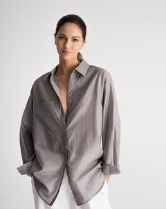 Camisa manga larga oversize transparencia gris mujer