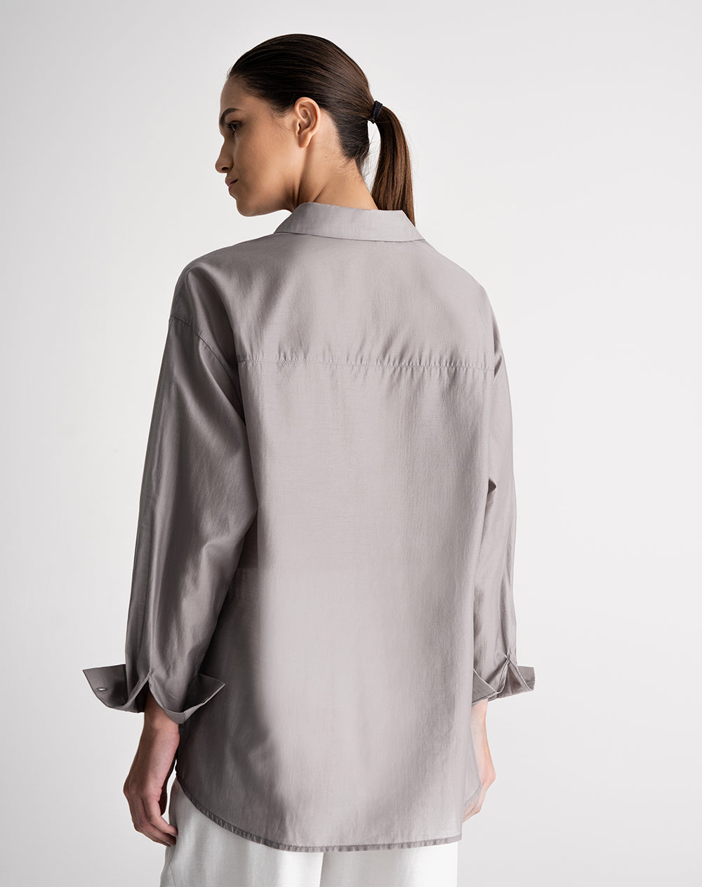 Camisa manga larga oversize transparencia gris mujer