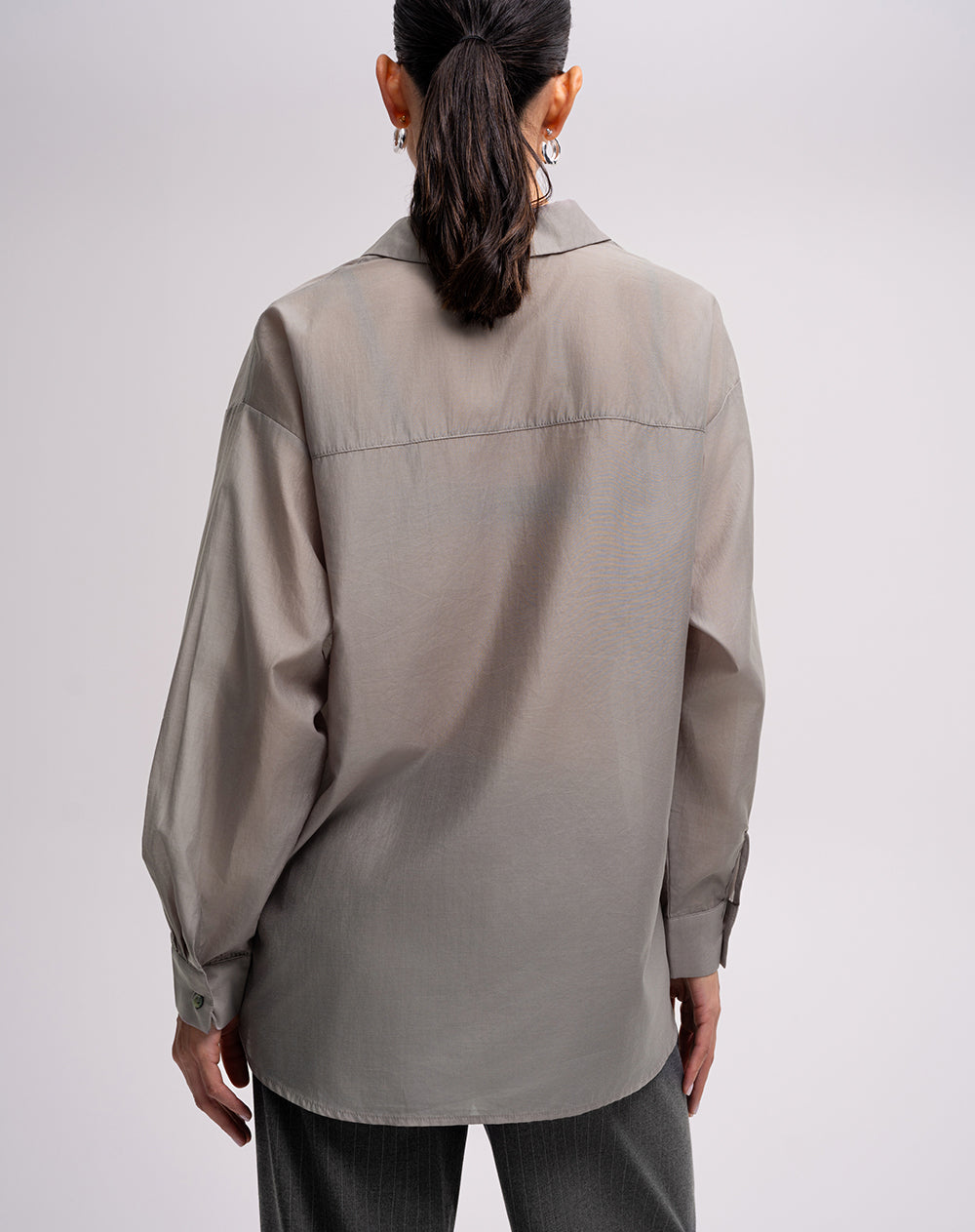 Camisa manga larga oversize transparencia gris mujer