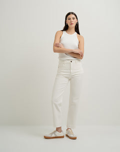 Jean recto tiro alto blanco mujer