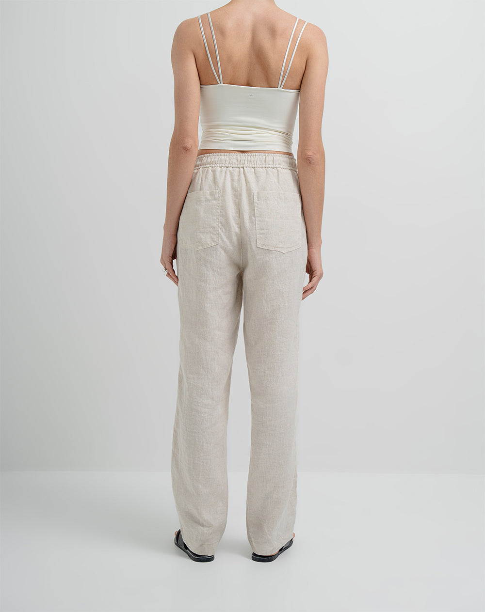 Pantalón recto tiro alto lino habano mujer