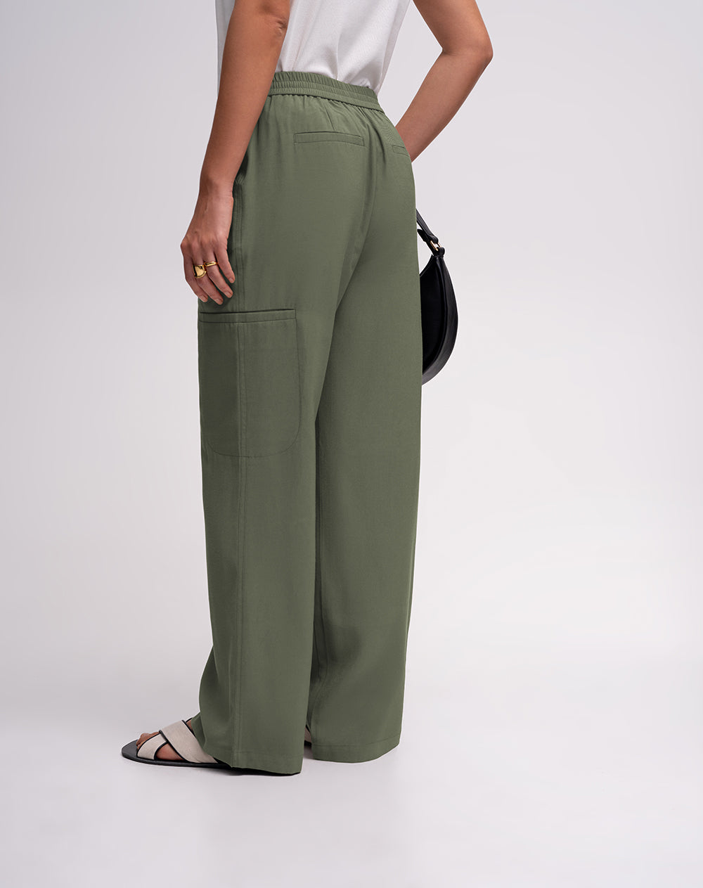 Pantalón recto tiro alto verde mujer