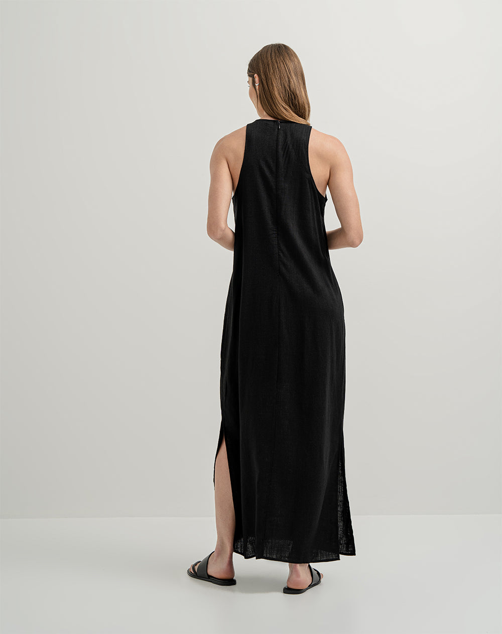 Vestido largo algodón con forro negro mujer