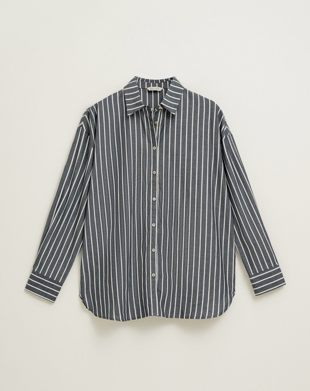 Camisa manga larga oversize algodón azul rayas mujer