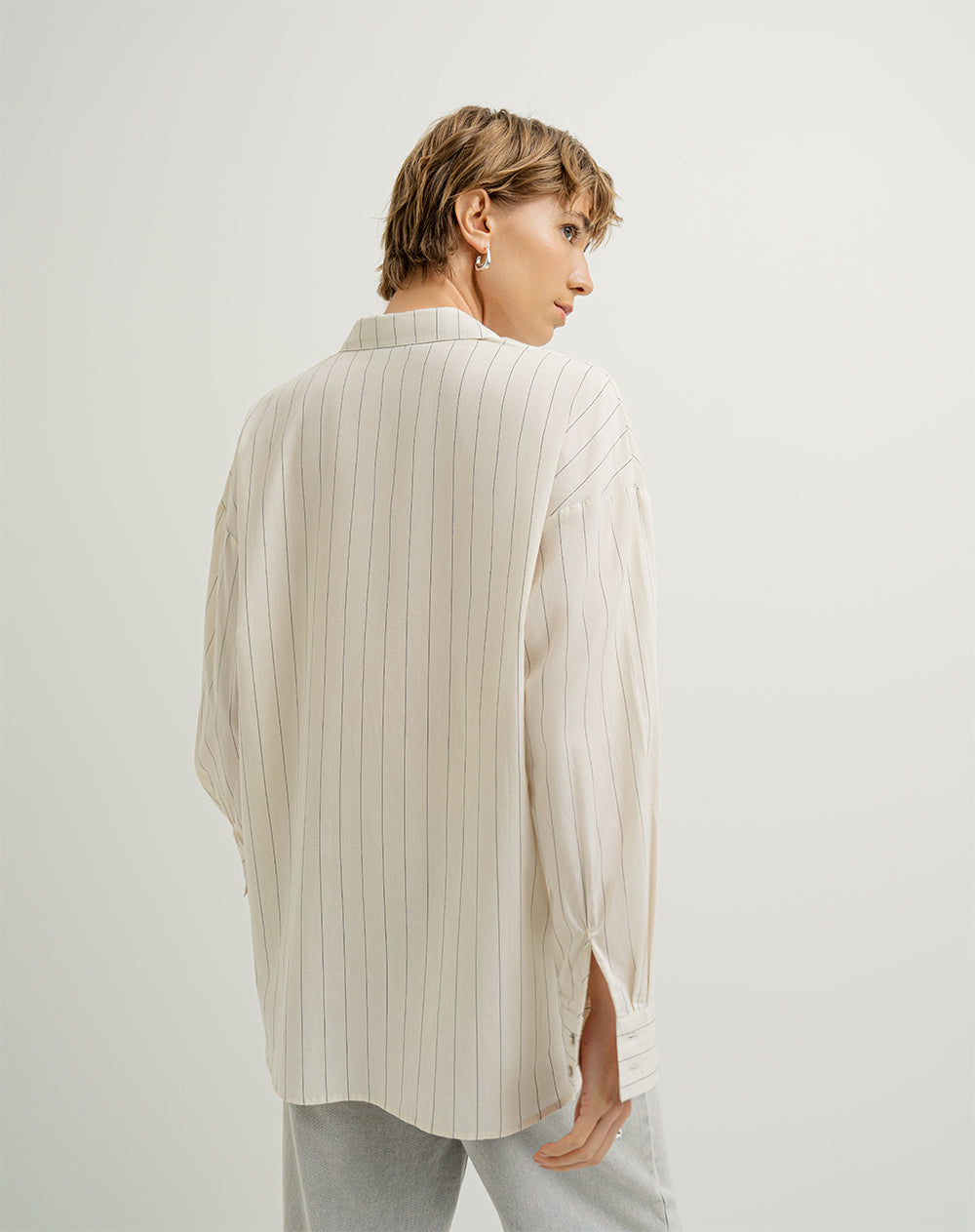 Camisa manga larga oversize algodón habano rayas mujer