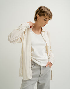 Camisa manga larga oversize algodón habano rayas mujer