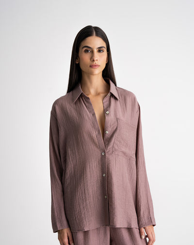 Camisa manga larga satín efecto arrugado palo rosa mujer