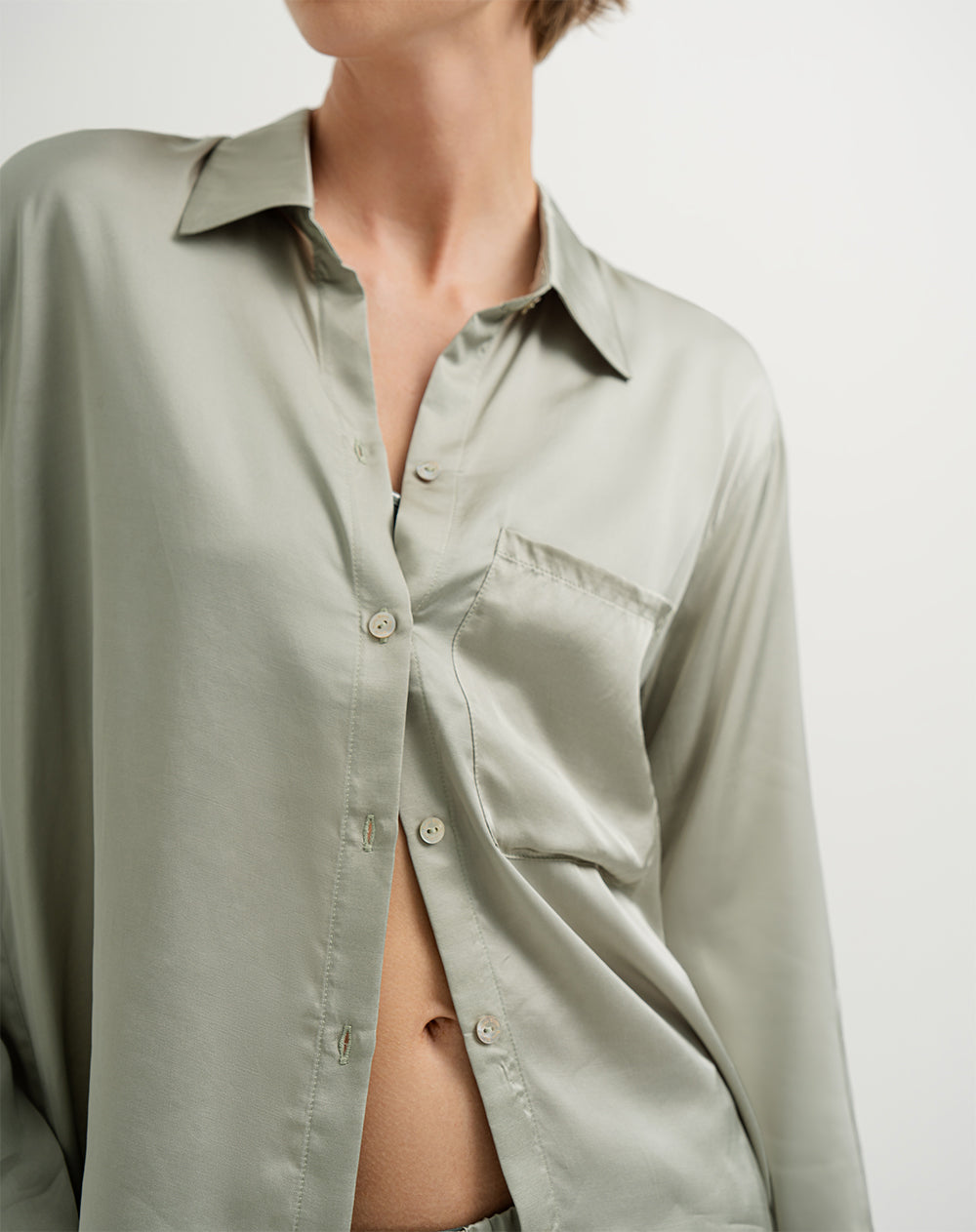 Camisa de pijama mujer satín verde