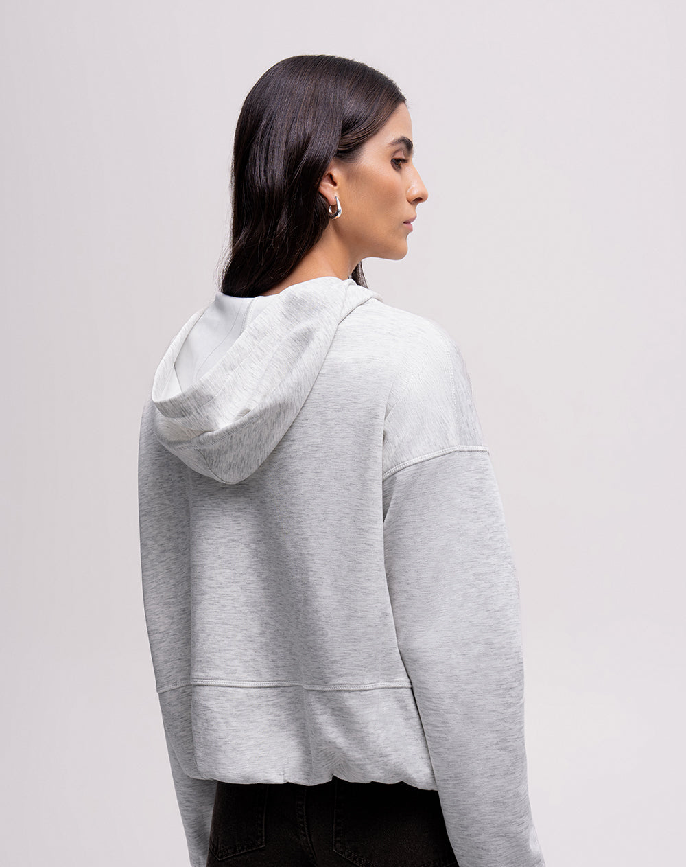 Chaqueta oversized fit con capucha gris jaspeada