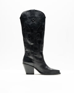 Botas caña alta de cuero negra mujer