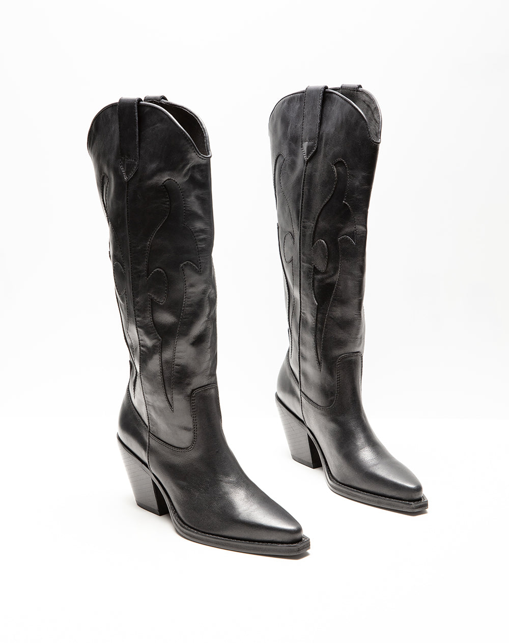 Botas caña alta de cuero negra mujer