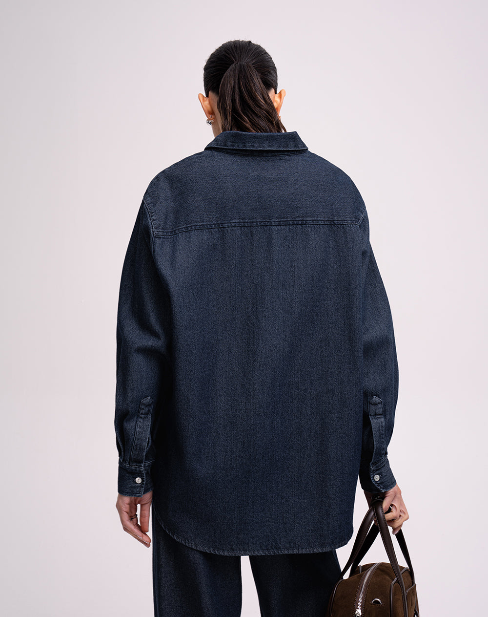 Camisa manga larga oversize denim azul mujer