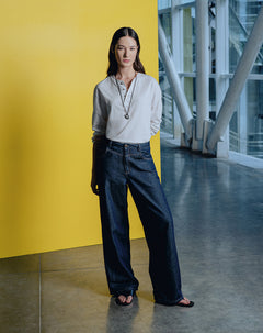 Jean wide leg tiro alto índigo oscuro mujer